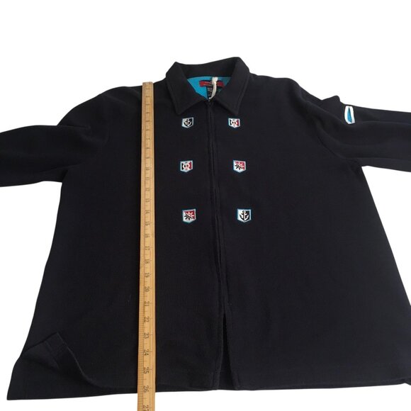 Nautical Moving Bleu Sweater Women Large Navy Blue Full Zip Embroidered Cardigan - Picture 6 of 16